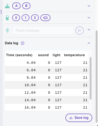 Screenshot of the simulated data logging